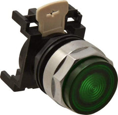 Eaton Cutler-Hammer - 25mm Mount Hole, Extended Straight, Pushbutton Switch Only - Round, Green Pushbutton, Illuminated, Momentary (MO) - Exact Tool & Supply