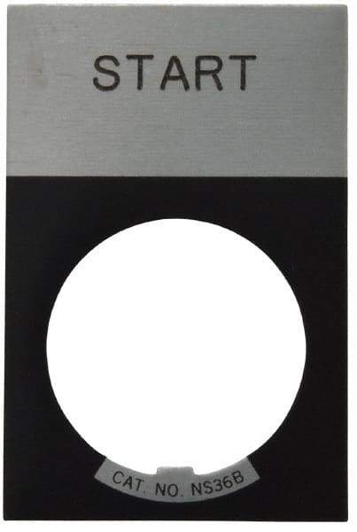 Eaton Cutler-Hammer - Rectangular, Aluminum Legend Plate - Start - Silver Background, Black Letters, 22-1/2mm Hole Diameter, 1.17 Inch Wide x 1.77 Inch High - Exact Tool & Supply
