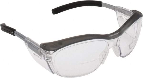 3M - +2, Clear Lenses, Anti-Fog, Framed Magnifying Safety Glasses - UV Protection, Adjustable Temples, Gray Plastic Frame, ANSI Z87.1-2010 - Exact Tool & Supply