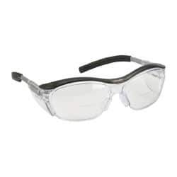 3M - +2.5, Clear Lenses, Anti-Fog, Framed Magnifying Safety Glasses - UV Protection, Adjustable Temples, Gray Plastic Frame, ANSI Z87.1-2010 - Exact Tool & Supply