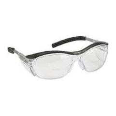 3M - +2.5, Clear Lenses, Anti-Fog, Framed Magnifying Safety Glasses - UV Protection, Adjustable Temples, Gray Plastic Frame, ANSI Z87.1-2010 - Exact Tool & Supply