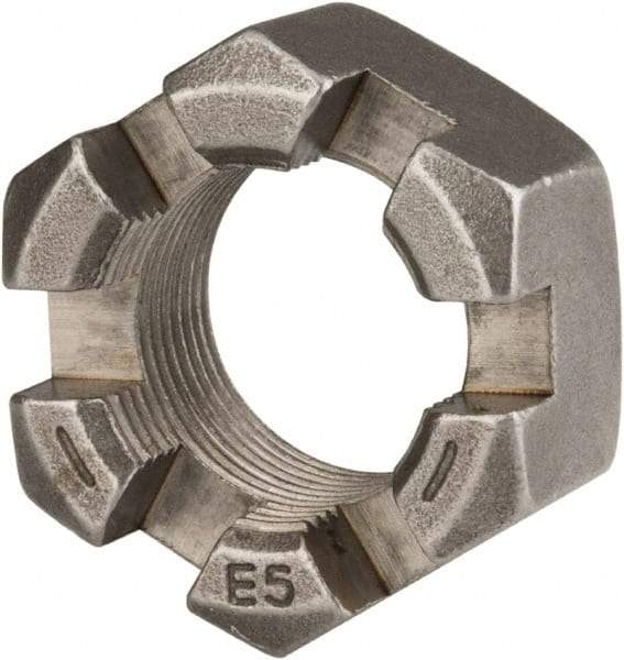 Value Collection - 1-1/4 - 12 UNF Grade 2 Steel Slotted Locknut - 1-7/8" Width Across Flats, 1-1/16" High, Uncoated - Exact Tool & Supply