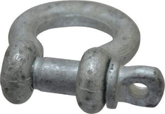 Made in USA - 1/2" Nominal Chain Size, 2 Ton Carbon Steel Screw Anchor Shackle - 1/2" Diam, 5/8" Pin Diam, 1-15/16" High x 13/16" Wide Inside Jaw, 1-1/4" Inside Width, 1-1/4" Max Body Thickness - Exact Tool & Supply