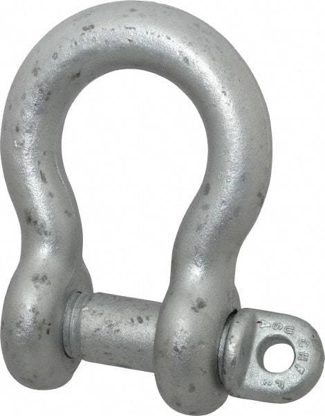Made in USA - 1-1/4" Nominal Chain Size, 12 Ton Carbon Steel Screw Anchor Shackle - 1-1/4" Diam, 1-3/8" Pin Diam, 4-1/2" High x 2" Wide Inside Jaw, 3-1/4" Inside Width, 3" Max Body Thickness - Exact Tool & Supply