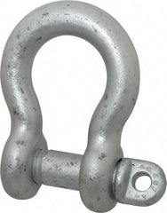 Made in USA - 1-1/4" Nominal Chain Size, 12 Ton Carbon Steel Screw Anchor Shackle - 1-1/4" Diam, 1-3/8" Pin Diam, 4-1/2" High x 2" Wide Inside Jaw, 3-1/4" Inside Width, 3" Max Body Thickness - Exact Tool & Supply