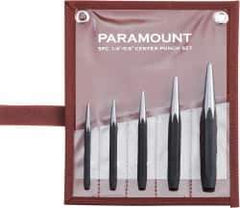 Paramount - 5 Piece, 3/32 to 1/4", Center Punch Set - Comes in Canvas Roll - Exact Tool & Supply