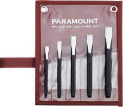 Paramount - 5 Piece Cold Chisel Set - 5-1/8, 5-3/8, 5-9/16, 6 & 6-3/4" OAL, Sizes Included 5/16 to 5/8" - Exact Tool & Supply