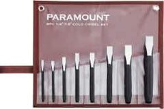 Paramount - 8 Piece Cold Chisel Set - 5, 5-1/8, 5-3/8, 5-9/16, 6, 6-3/4, 6-7/8 & 8" OAL, Sizes Included 1/4 to 7/8" - Exact Tool & Supply