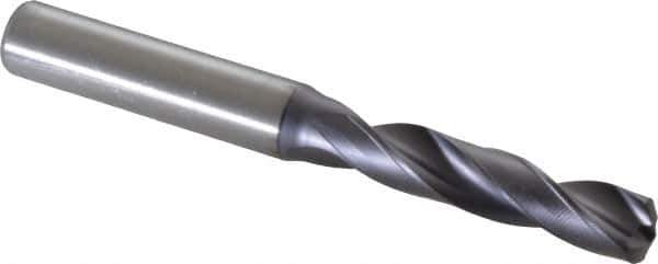 Kennametal - 8.60044mm 140° Spiral Flute Solid Carbide Screw Machine Drill Bit - Right Hand Cut, 47mm Flute Length, 89mm OAL, Standard Point, Straight Shank - Exact Tool & Supply