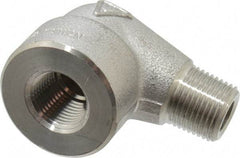 Merit Brass - 3/8" Grade 304/304L Stainless Steel Pipe 90° Street Elbow - FNPT x MNPT End Connections, 3,000 psi - Exact Tool & Supply