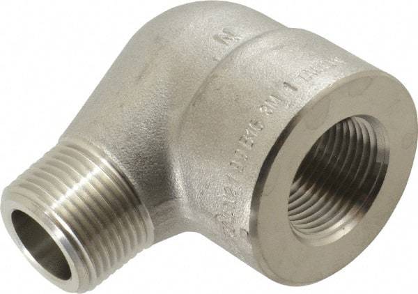 Merit Brass - 1" Grade 304/304L Stainless Steel Pipe 90° Street Elbow - FNPT x MNPT End Connections, 3,000 psi - Exact Tool & Supply