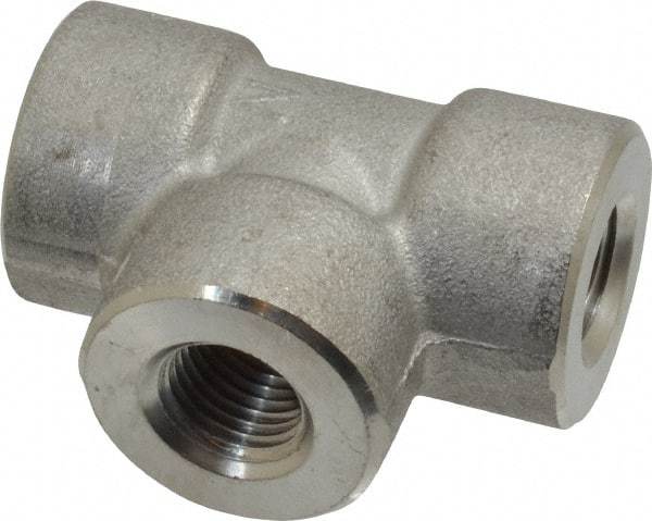 Merit Brass - 1/4" Grade 304/304L Stainless Steel Pipe Tee - FNPT x FNPT x FNPT End Connections, 3,000 psi - Exact Tool & Supply