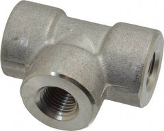 Merit Brass - 1/4" Grade 304/304L Stainless Steel Pipe Tee - FNPT x FNPT x FNPT End Connections, 3,000 psi - Exact Tool & Supply