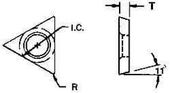 Everede Tool - TPGB231 Grade CV6 Carbide Boring Insert - TiN Finish, 60° Triangle, 11° Relief Angle, 1/4" Inscr Circle, 3/32" Thick, 1/32" Corner Radius - Exact Tool & Supply