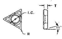 Everede Tool - TPGH231 Grade CS2 Carbide Boring Insert - Uncoated, 60° Triangle, 11° Relief Angle, 1/4" Inscr Circle, 3/32" Thick, 1/32" Corner Radius - Exact Tool & Supply