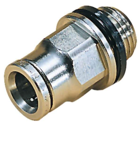 Norgren - 10mm Outside Diam, 3/8 BSPT, Nickel Plated Brass Push-to-Connect Tube Male Connector - 260 Max psi, Tube to Male BSPT Connection, Nitrile O-Ring - Exact Tool & Supply