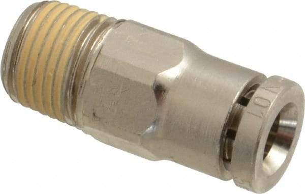 Norgren - 5mm Outside Diam, 1/8 BSPT, Nickel Plated Brass Push-to-Connect Tube Male Connector - 260 Max psi, Tube to Male BSPT Connection, Nitrile O-Ring - Exact Tool & Supply