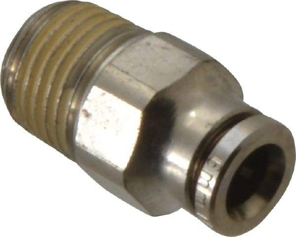 Norgren - 6mm Outside Diam, 1/4 BSPT, Nickel Plated Brass Push-to-Connect Tube Male Connector - 260 Max psi, Tube to Male BSPT Connection, Nitrile O-Ring - Exact Tool & Supply