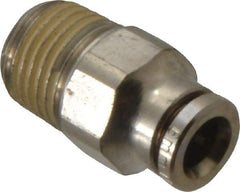 Norgren - 6mm Outside Diam, 1/4 BSPT, Nickel Plated Brass Push-to-Connect Tube Male Connector - 260 Max psi, Tube to Male BSPT Connection, Nitrile O-Ring - Exact Tool & Supply