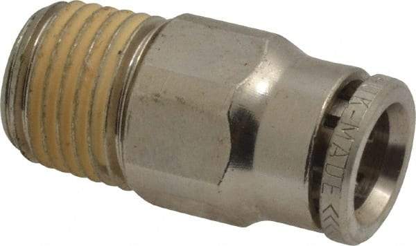 Norgren - 8mm Outside Diam, 1/4 BSPT, Nickel Plated Brass Push-to-Connect Tube Male Connector - 260 Max psi, Tube to Male BSPT Connection, Nitrile O-Ring - Exact Tool & Supply