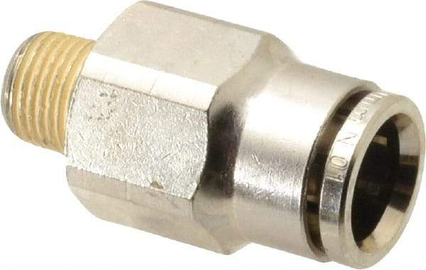Norgren - 10mm Outside Diam, 1/8 BSPT, Nickel Plated Brass Push-to-Connect Tube Male Connector - 260 Max psi, Tube to Male BSPT Connection, Nitrile O-Ring - Exact Tool & Supply
