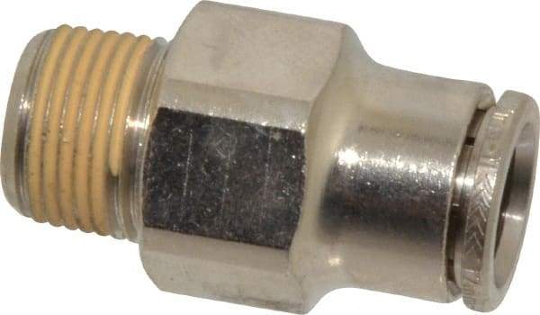 Norgren - 12mm Outside Diam, 3/8 BSPT, Nickel Plated Brass Push-to-Connect Tube Male Connector - 260 Max psi, Tube to Male BSPT Connection, Nitrile O-Ring - Exact Tool & Supply