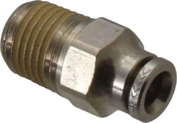 Norgren - 6mm Outside Diam, 1/4 NPTF, Nickel Plated Brass Push-to-Connect Tube Male Connector - 260 Max psi, Tube to Male NPT Connection, Nitrile O-Ring - Exact Tool & Supply