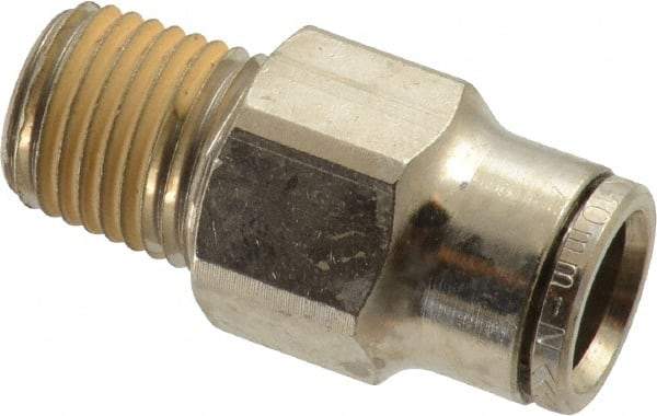 Norgren - 10mm Outside Diam, 1/4 NPTF, Nickel Plated Brass Push-to-Connect Tube Male Connector - 260 Max psi, Tube to Male NPT Connection, Nitrile O-Ring - Exact Tool & Supply