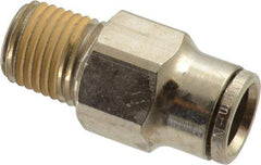 Norgren - 10mm Outside Diam, 1/4 NPTF, Nickel Plated Brass Push-to-Connect Tube Male Connector - 260 Max psi, Tube to Male NPT Connection, Nitrile O-Ring - Exact Tool & Supply
