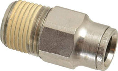 Norgren - 10mm Outside Diam, 3/8 NPTF, Nickel Plated Brass Push-to-Connect Tube Male Connector - 260 Max psi, Tube to Male NPT Connection, Nitrile O-Ring - Exact Tool & Supply