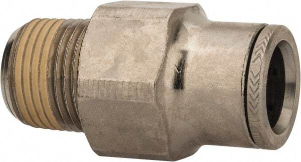 Norgren - 12mm Outside Diam, 3/8 NPTF, Nickel Plated Brass Push-to-Connect Tube Male Connector - 260 Max psi, Tube to Male NPT Connection, Nitrile O-Ring - Exact Tool & Supply
