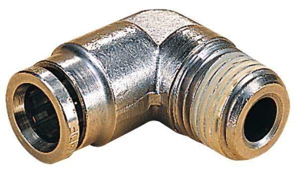 Norgren - 5mm Outside Diam, 1/4 BSPT, Nickel Plated Brass Push-to-Connect Tube Male Elbow - 260 Max psi, Tube to Male BSPT Connection, Nitrile O-Ring - Exact Tool & Supply