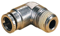Norgren - 12mm Outside Diam, 3/8 BSPT, Nickel Plated Brass Push-to-Connect Tube Male Elbow - 260 Max psi, Tube to Male BSPT Connection, Nitrile O-Ring - Exact Tool & Supply