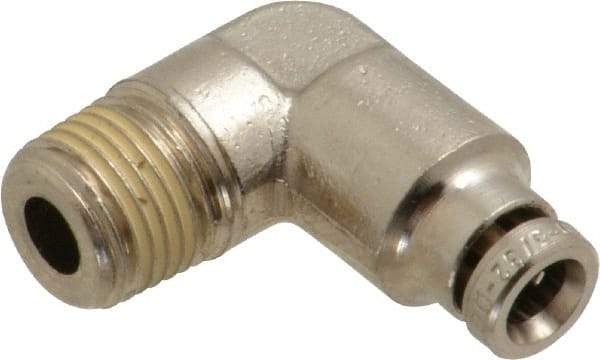 Norgren - 4mm Outside Diam, 1/8 BSPT, Nickel Plated Brass Push-to-Connect Tube Male Elbow - 260 Max psi, Tube to Male BSPT Connection, Nitrile O-Ring - Exact Tool & Supply