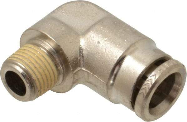 Norgren - 8mm Outside Diam, 1/8 BSPT, Nickel Plated Brass Push-to-Connect Tube Male Elbow - 260 Max psi, Tube to Male BSPT Connection, Nitrile O-Ring - Exact Tool & Supply