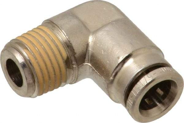 Norgren - 8mm Outside Diam, 1/4 BSPT, Nickel Plated Brass Push-to-Connect Tube Male Elbow - 260 Max psi, Tube to Male BSPT Connection, Nitrile O-Ring - Exact Tool & Supply