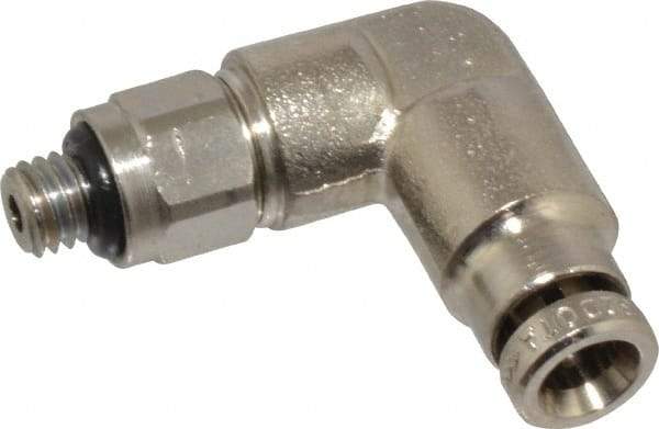 Norgren - 4mm Outside Diam, M5x0.8 Metric, Nickel Plated Brass Push-to-Connect Tube Male Swivel Elbow - 260 Max psi, Tube to Metric Thread Connection, Nitrile O-Ring - Exact Tool & Supply