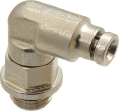 Norgren - 4mm Outside Diam, 1/8 BSPP, Nickel Plated Brass Push-to-Connect Tube Male Swivel Elbow - 260 Max psi, Tube to Male BSPP Connection, Nitrile O-Ring - Exact Tool & Supply