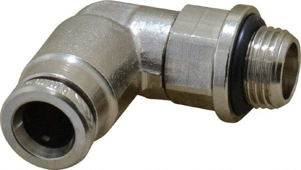 Norgren - 6mm Outside Diam, 1/8 BSPP, Nickel Plated Brass Push-to-Connect Tube Male Swivel Elbow - 260 Max psi, Tube to Male BSPP Connection, Nitrile O-Ring - Exact Tool & Supply