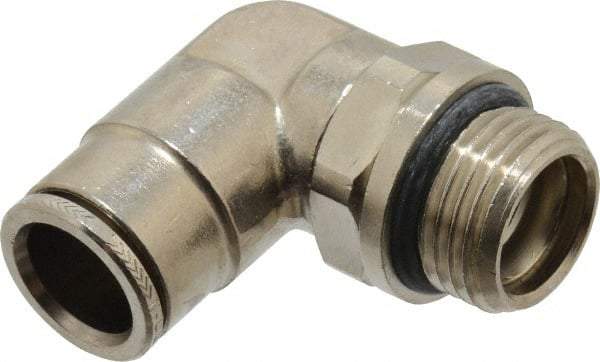 Norgren - 14mm Outside Diam, 1/2 BSPP, Nickel Plated Brass Push-to-Connect Tube Male Swivel Elbow - 260 Max psi, Tube to Male BSPP Connection, Nitrile O-Ring - Exact Tool & Supply
