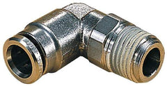 Norgren - 14mm Outside Diam, 1/2 BSPT, Nickel Plated Brass Push-to-Connect Tube Male Swivel Elbow - 260 Max psi, Tube to Male BSPT Connection, Nitrile O-Ring - Exact Tool & Supply