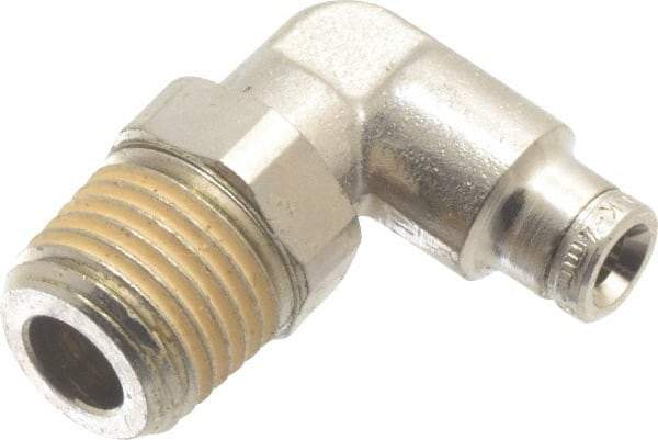 Norgren - 4mm Outside Diam, 1/4 BSPT, Nickel Plated Brass Push-to-Connect Tube Male Swivel Elbow - 260 Max psi, Tube to Male BSPT Connection, Nitrile O-Ring - Exact Tool & Supply