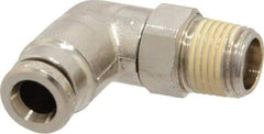 Norgren - 5mm Outside Diam, 1/8 BSPT, Nickel Plated Brass Push-to-Connect Tube Male Swivel Elbow - 260 Max psi, Tube to Male BSPT Connection, Nitrile O-Ring - Exact Tool & Supply