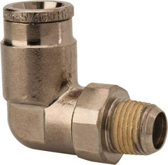 Norgren - 8mm Outside Diam, 1/8 BSPT, Nickel Plated Brass Push-to-Connect Tube Male Swivel Elbow - 260 Max psi, Tube to Male BSPT Connection, Nitrile O-Ring - Exact Tool & Supply