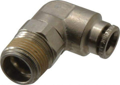 Norgren - 8mm Outside Diam, 3/8 BSPT, Nickel Plated Brass Push-to-Connect Tube Male Swivel Elbow - 260 Max psi, Tube to Male BSPT Connection, Nitrile O-Ring - Exact Tool & Supply