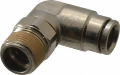 Norgren - 10mm Outside Diam, 3/8 BSPT, Nickel Plated Brass Push-to-Connect Tube Male Swivel Elbow - 260 Max psi, Tube to Male BSPT Connection, Nitrile O-Ring - Exact Tool & Supply