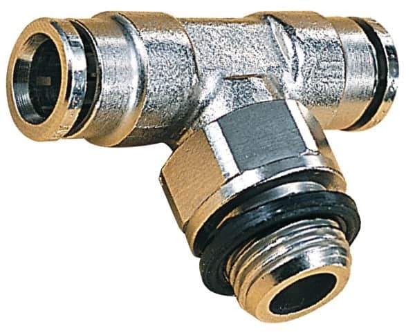 Norgren - 6mm Outside Diam, 1/4 BSPP, Nickel Plated Brass Push-to-Connect Tube Male Swivel Branch Tee - 260 Max psi, Tube to Male BSPP Connection, Nitrile O-Ring - Exact Tool & Supply