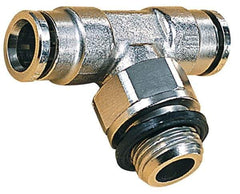 Norgren - 6mm Outside Diam, 1/4 BSPP, Nickel Plated Brass Push-to-Connect Tube Male Swivel Branch Tee - 260 Max psi, Tube to Male BSPP Connection, Nitrile O-Ring - Exact Tool & Supply