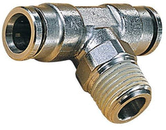 Norgren - 8mm Outside Diam, 3/8 BSPT, Nickel Plated Brass Push-to-Connect Tube Male Swivel Branch Tee - 260 Max psi, Tube to Male BSPT Connection, Nitrile O-Ring - Exact Tool & Supply