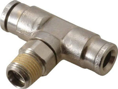 Norgren - 6mm Outside Diam, 1/8 BSPT, Nickel Plated Brass Push-to-Connect Tube Male Swivel Branch Tee - 260 Max psi, Tube to Male BSPT Connection, Nitrile O-Ring - Exact Tool & Supply